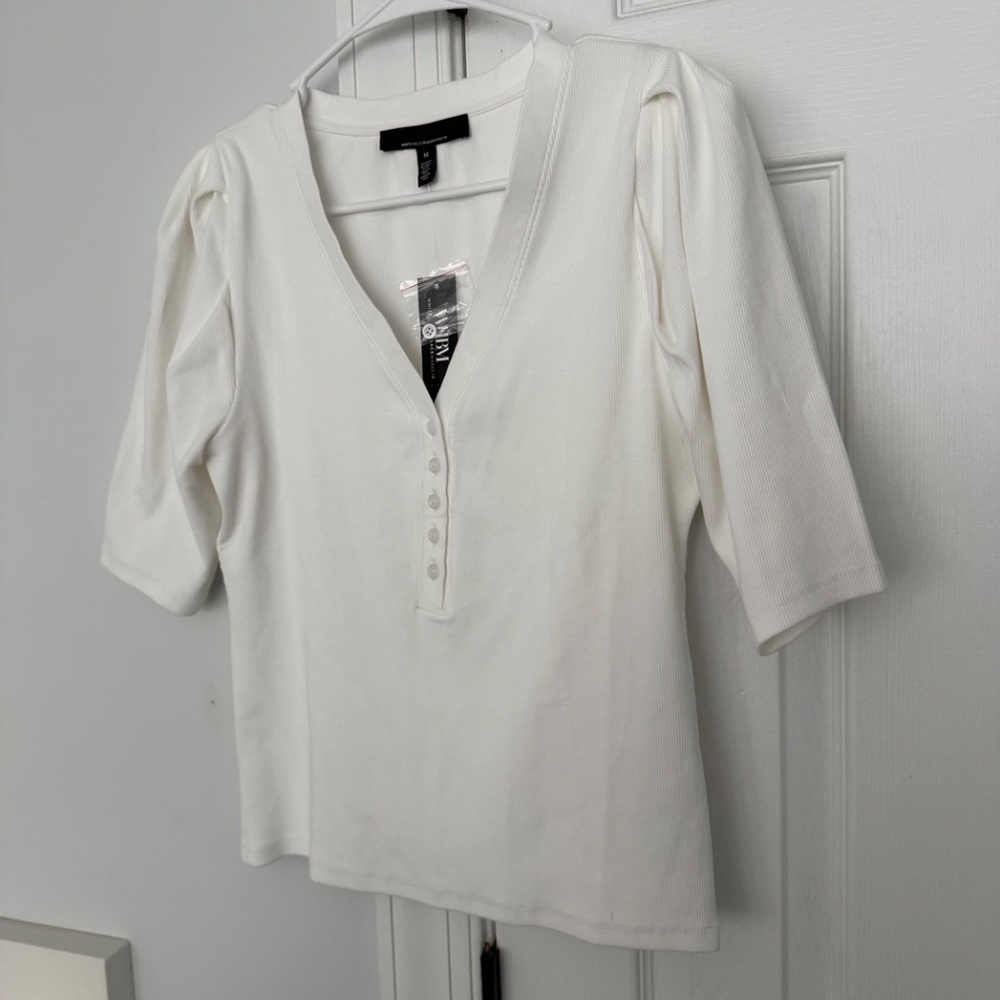 White House Black Market WHBM FORME™ Ribbed Stretch Henley - Picture 2 of 4
